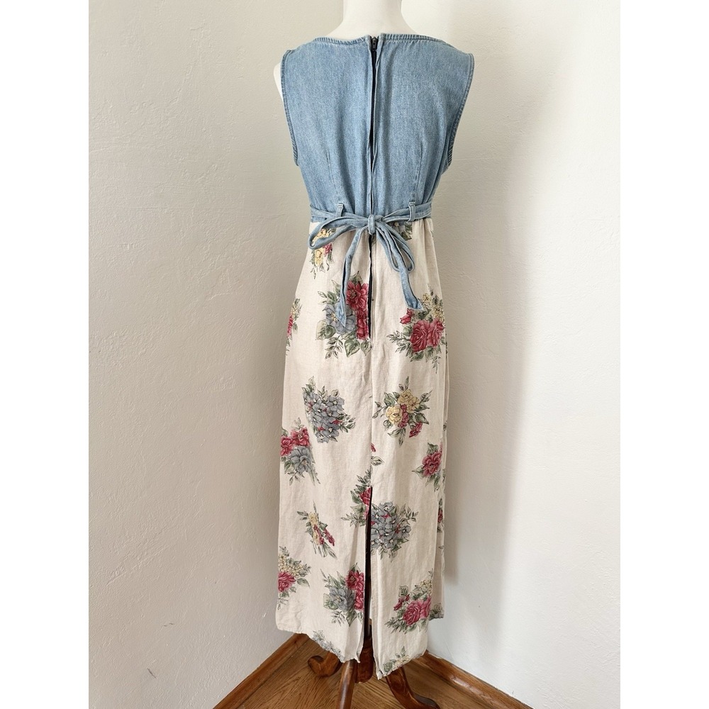 VTG Triangle Blues Denim Floral Maxi Dress Sz 9 Made USA Cottagecore 90s - Picture 3 of 16